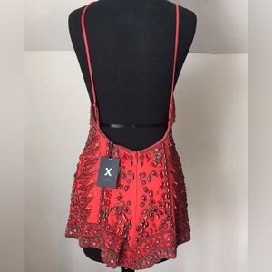 New Unworn Revolve x NBD Pandora Romper Beaded Red Jumpsuit - Brand New Size M